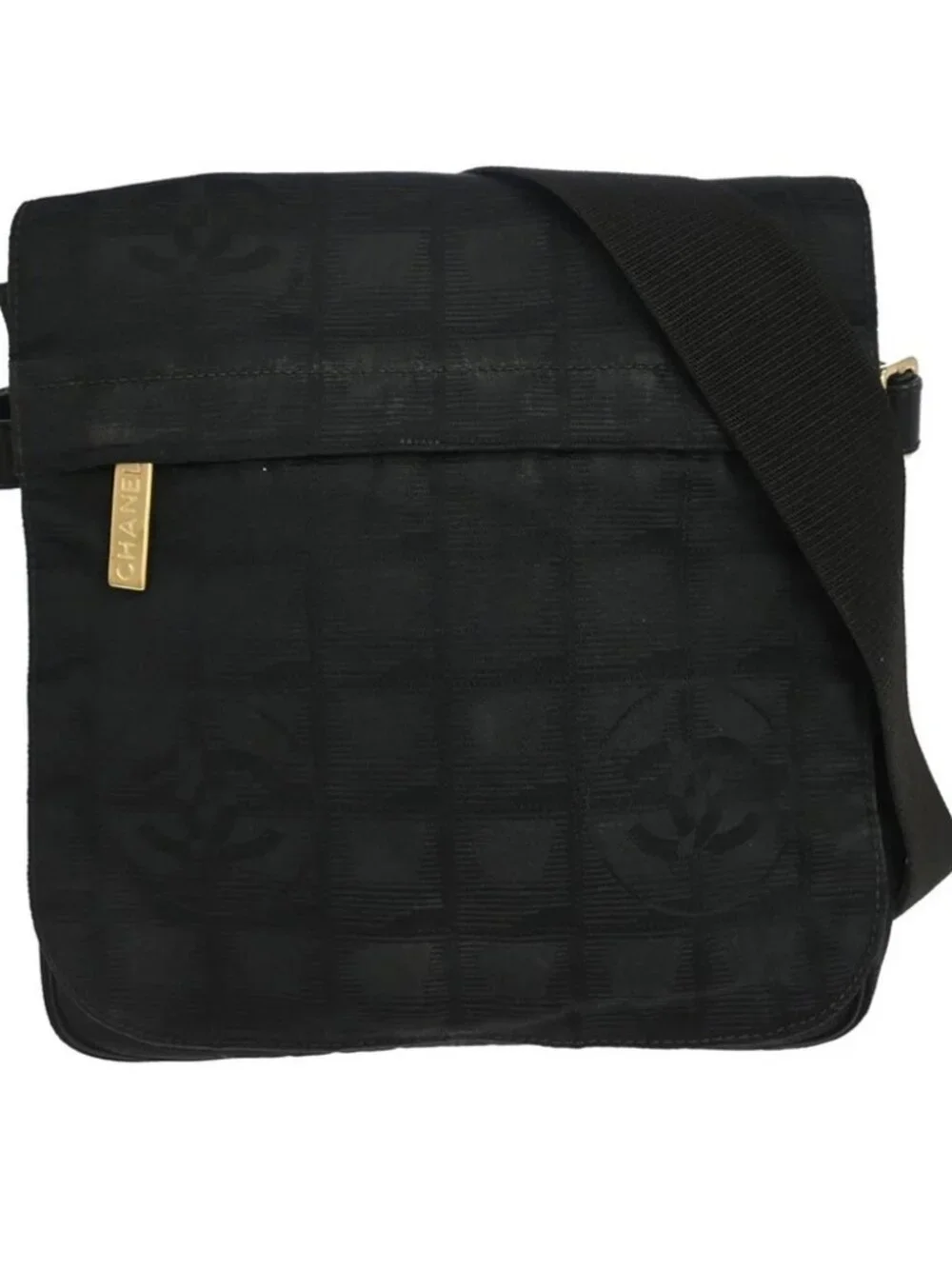 Chanel Black Jacquard Nylon Travel Line Shoulder Bag